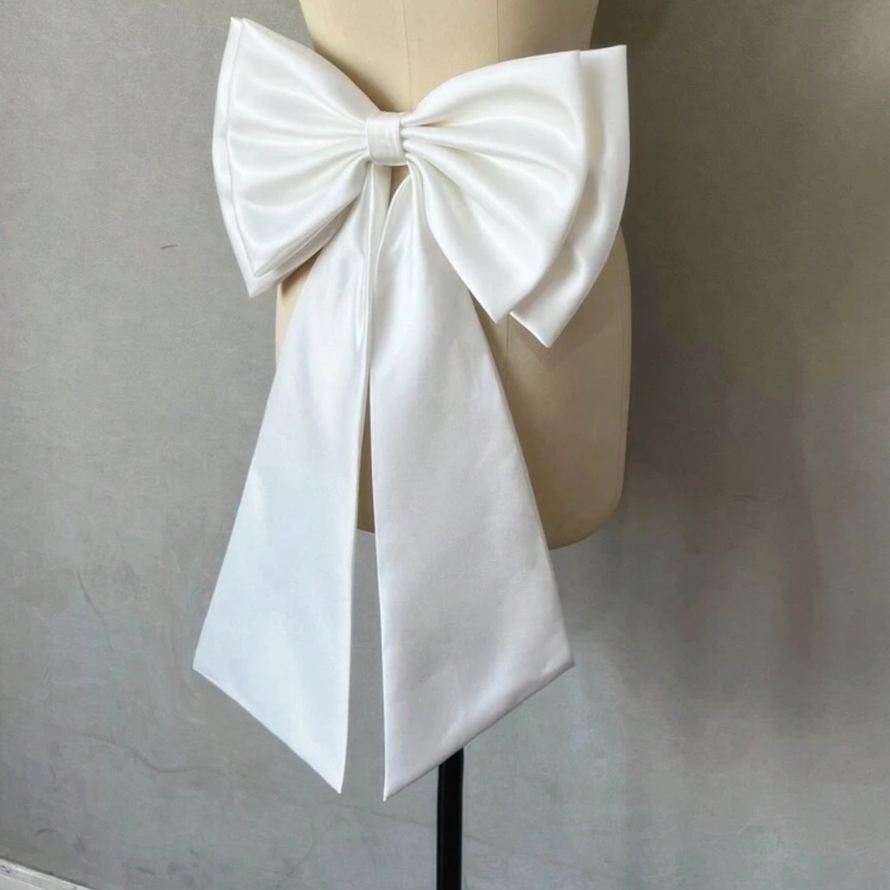 Large White Satin Statement Bow Sash
